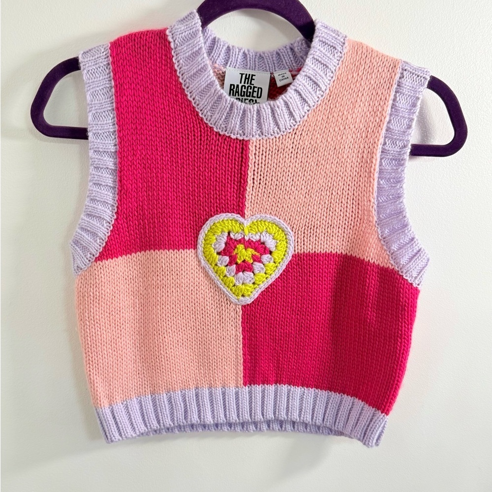 The Ragged Priest Granny Square Heart Crop Knitted Sweater Vest